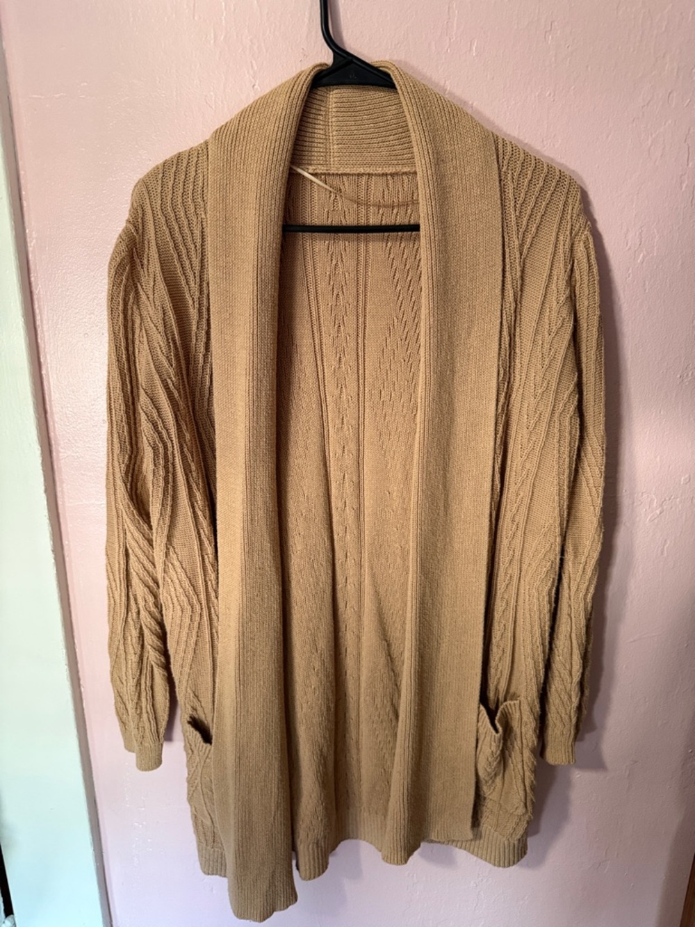 Women's Open-Front Cable Knit Cardigan - Camel